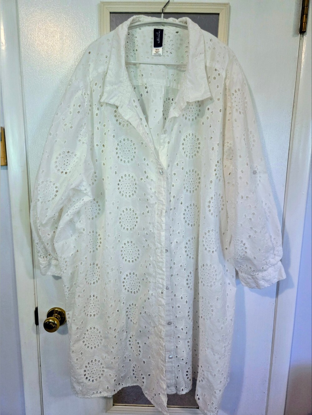 White Eyelet Long Button-Down Swimsuit Cover Up